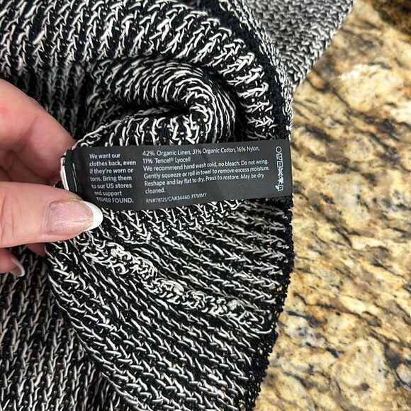 Eileen Fisher Organic Linen Blend Knit Cardigan Jacket Black White Size PS - Picture 5 of 9